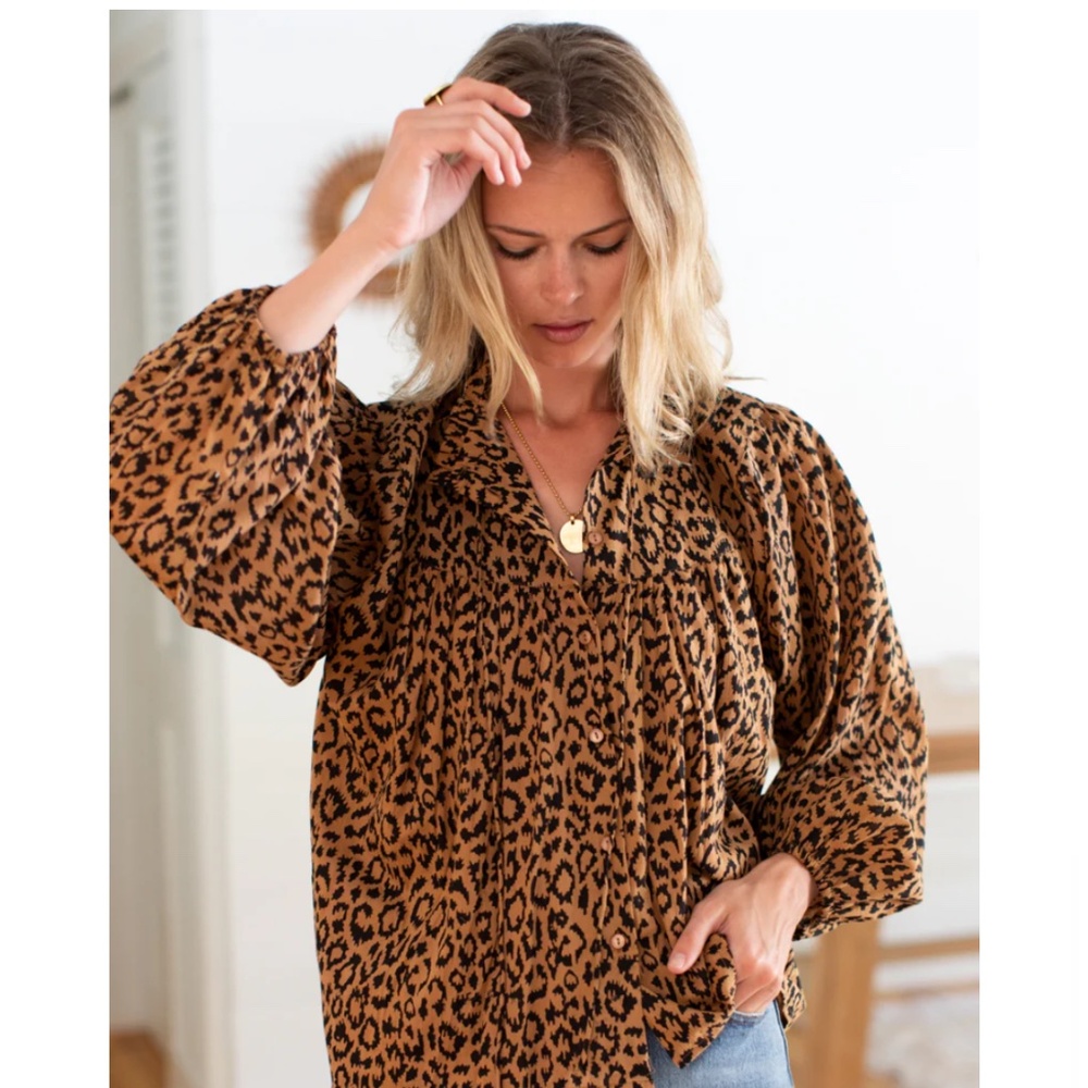 Emerson Fry Leopard Print Blouse | Button Front | Boho Chic Top | Size Small - Picture 7 of 12